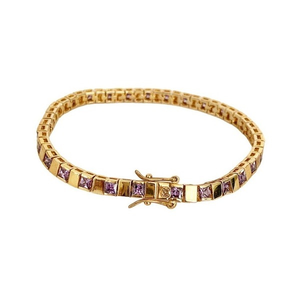 Purple Violet Cubic Zirconia and Gold Plated Princess Tennis Bracelet - Picture 1 of 3